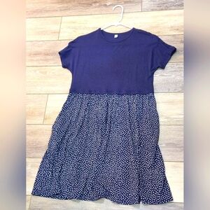 Uniqlo Blue Polkadot Rayon Blend Stretchy Girls Dress Size 12